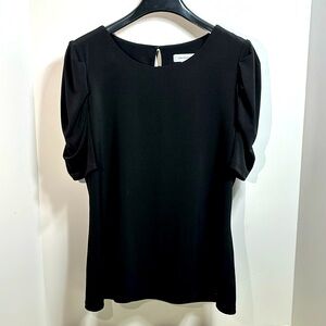 Calvin Klein Black Puffy Shoulder Short Sleeve Blouse - Size M